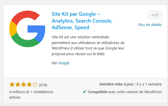 L'extension google site kit avant installation & configuration
